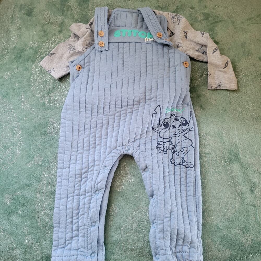 Disney Lilo and Stitch Blue Overalls 12-18 Month Longsleeve Soft Cozy Unisex